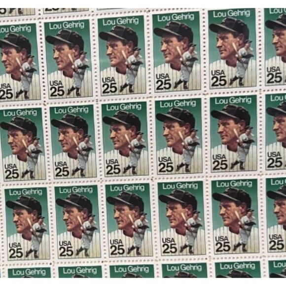 MNH Vintage Complete Lou Gehrig Commemorative Sheet of 50 25c Stamps Scott #2417 - Picture 2 of 2